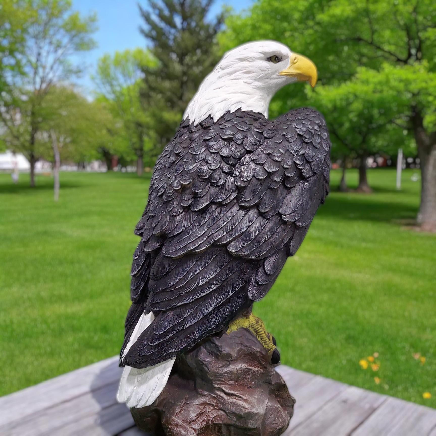 Large Concrete Bald Eagle Statue, 70 lb Outdoor Garden Sculpture, Hand-Painted Patriotic American Yard & Entrance Decor