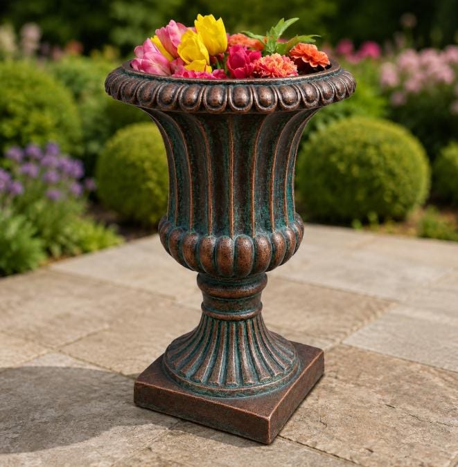 Pair of 2 Large Concrete Rosenstein Urn Planters, Outdoor Garden Decor photo 3