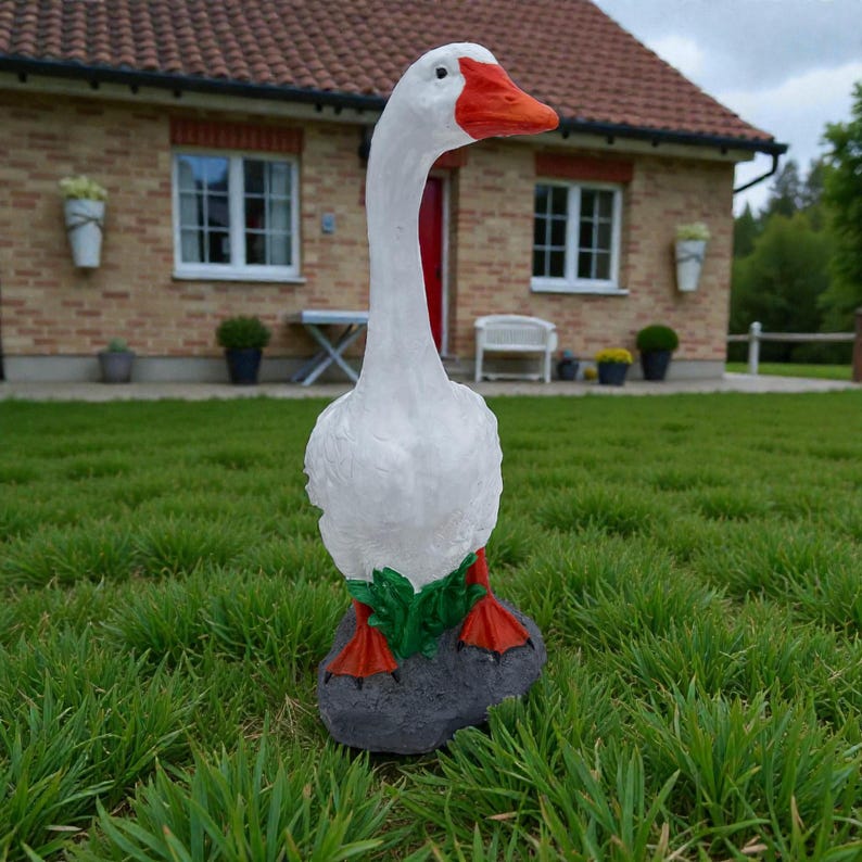 Large Cement Goose Statue for Porch or Garden, 20