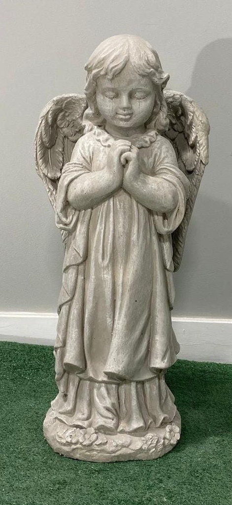 Large 26" Concrete Praying Angel Statue, Antique Stone Garden Decor photo 8