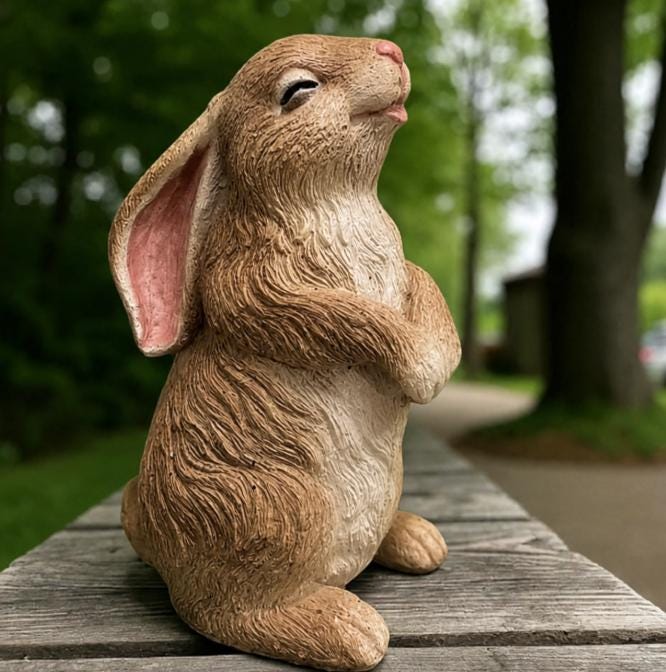 Hand-Painted Concrete Smiling Rabbit Statue, Garden Decor (12.5 inch) photo 2