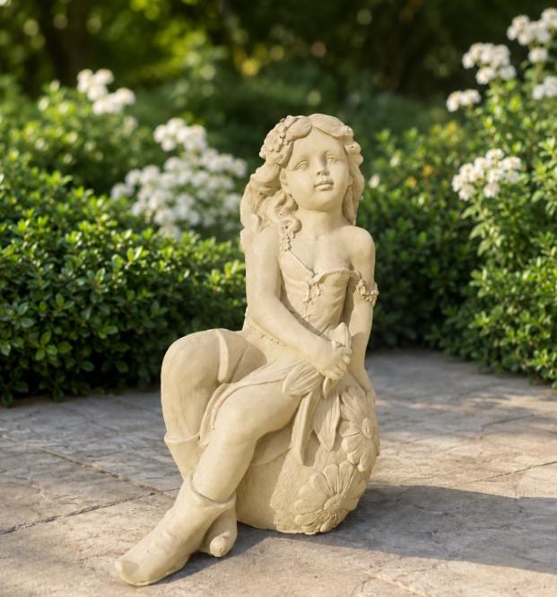 21" Concrete Fairy Statue, Weatherproof Outdoor Garden Decor photo 3