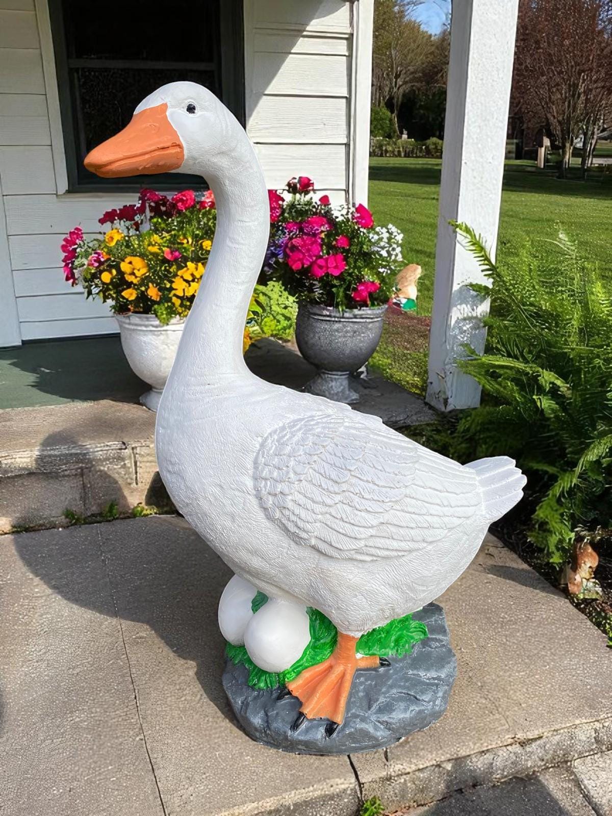 19-Inch Cement Porch Goose Statue, Handmade Heavy Outdoor Dress-Up Garden Decor, Durable all-season concrete Geese sculptures photo 4