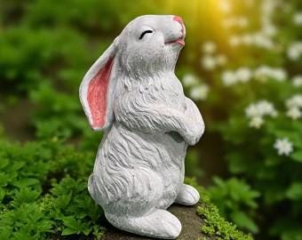 Hand-Painted Concrete Smiling Rabbit Statue, Garden Decor (12.5 inch) photo 3