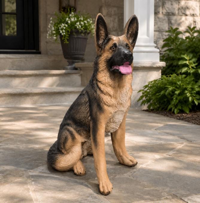 Handmade Concrete German Shepherd Statue: Custom Painted Outdoor Decor