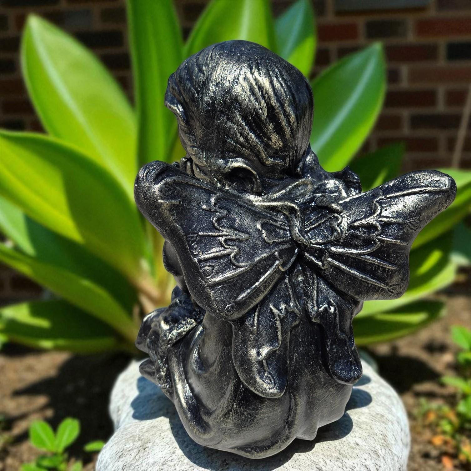 24" Concrete Sitting Angel Statue, Hand-Painted Garden Decor photo 8