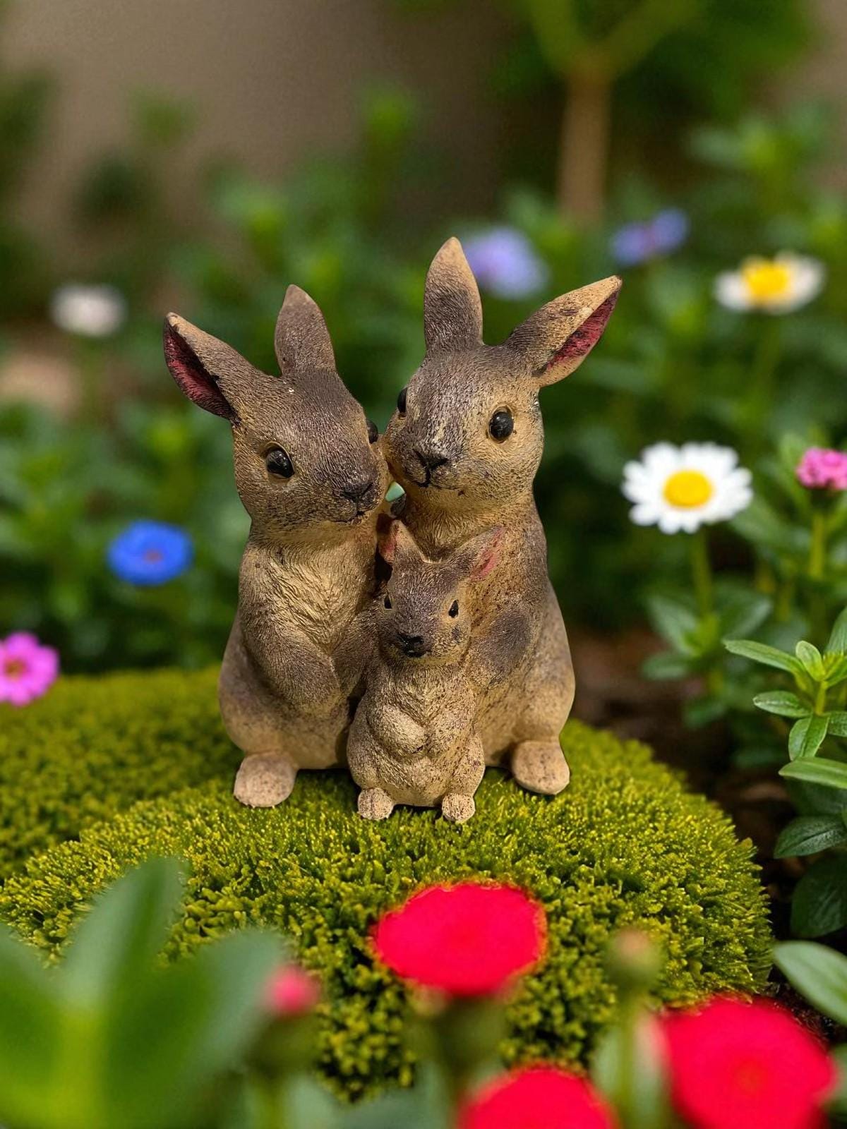 Concrete Rabbit Family Statue, Weatherproof Garden Decor, 9 inch photo 4