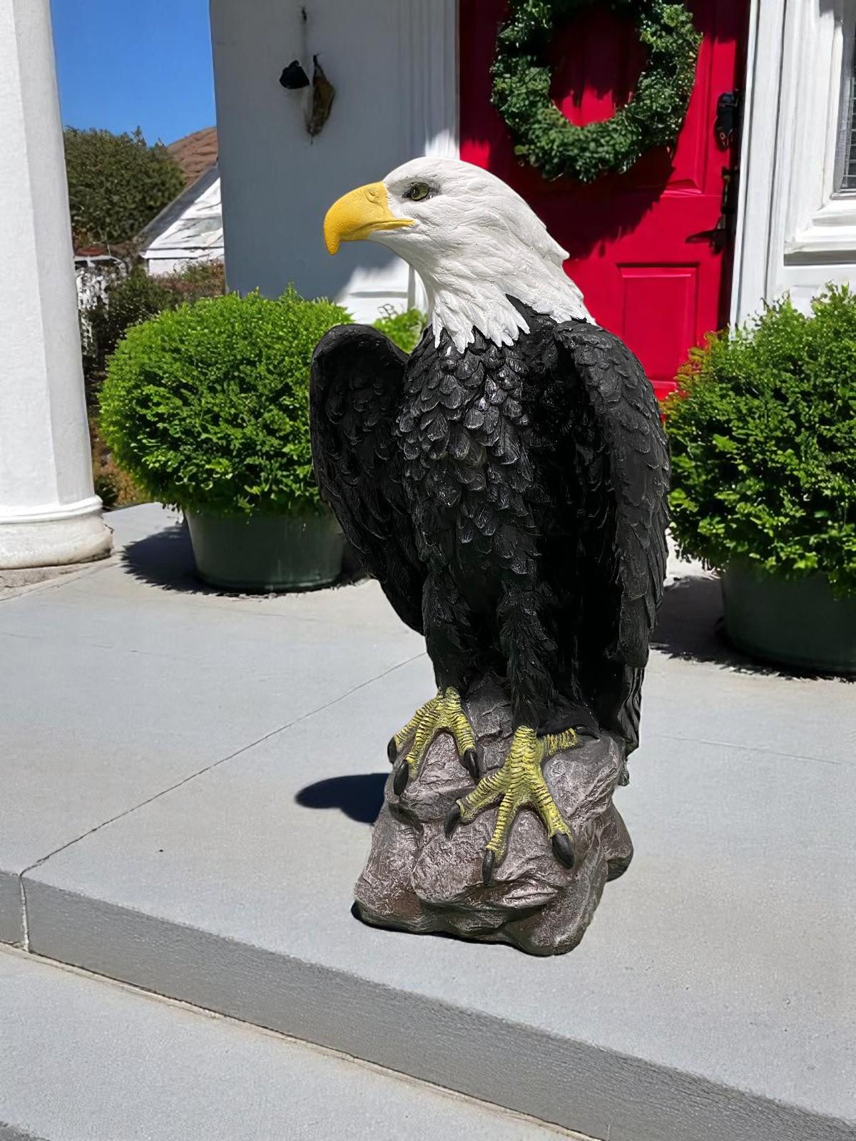 Large Concrete Bald Eagle Statue, 70 lb Outdoor Garden Sculpture, Hand-Painted Patriotic American Yard & Entrance Decor photo 6