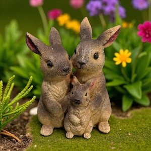 9&quot; Solid Concrete Rabbit Family Statue, Weather proof Rabbits outdoor statues, life-size Garden Statues, Outdoor lawn Decor