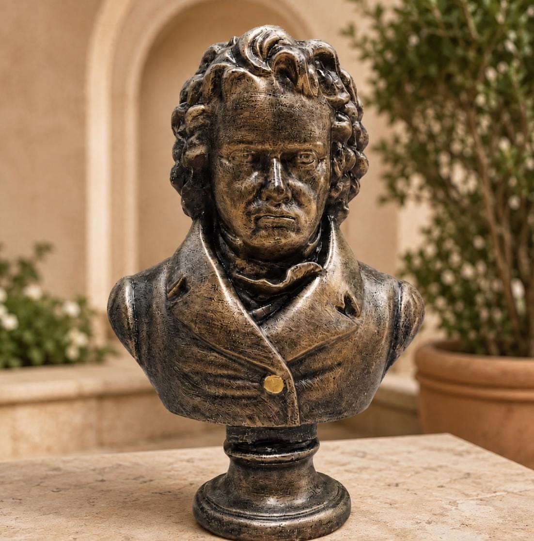 Handcrafted Concrete Beethoven Bust Statue, Classical Music Art Decor photo 2