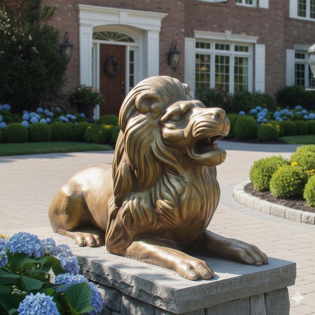 Pair of Concrete Lion Statues - Hand-Painted Outdoor Garden Decor photo 6