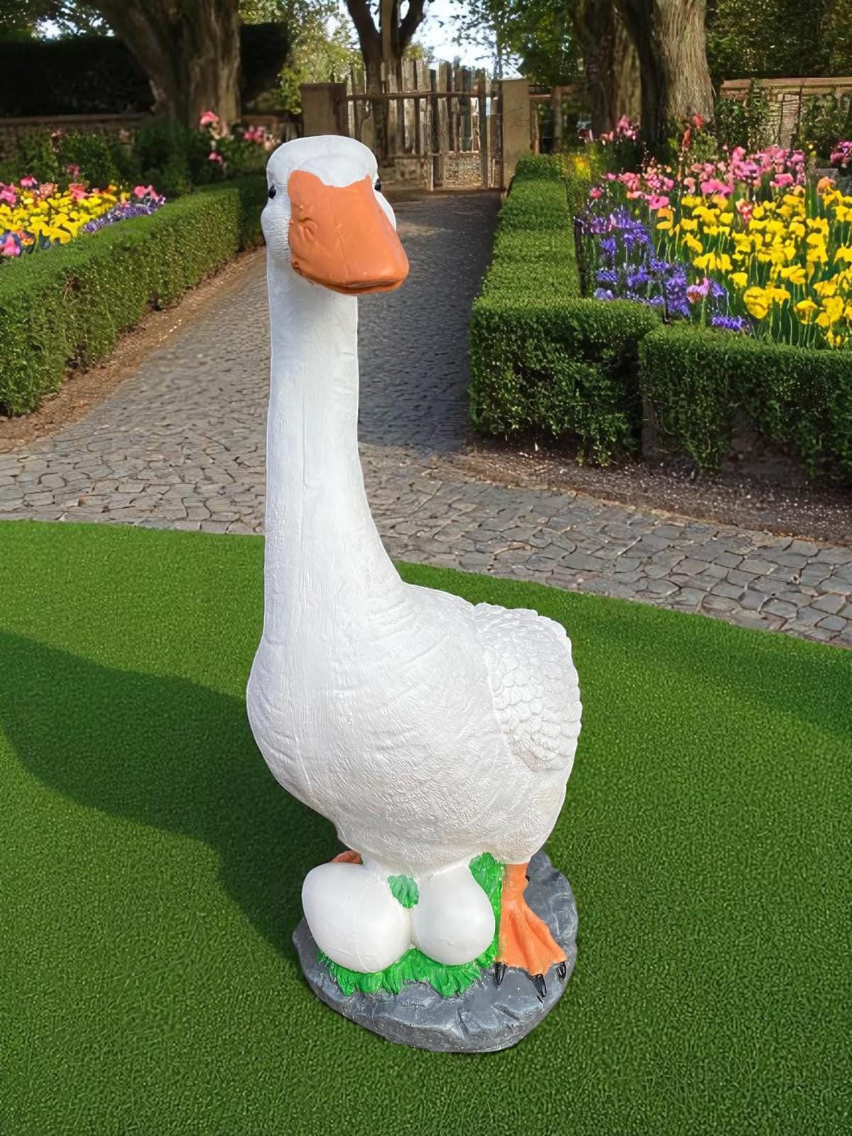 19-Inch Cement Porch Goose Statue, Handmade Heavy Outdoor Dress-Up Garden Decor, Durable all-season concrete Geese sculptures photo 7