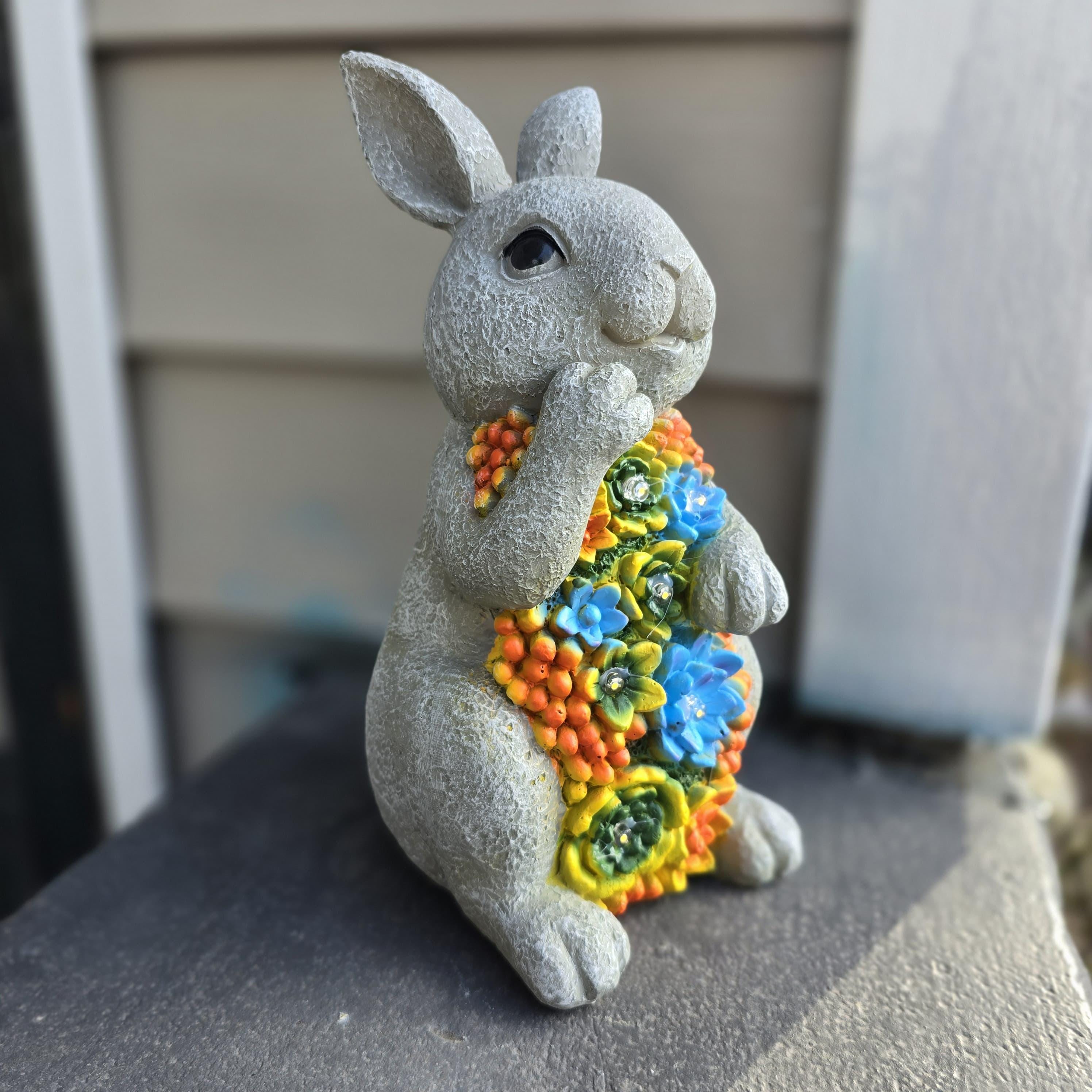 Solar Bunny Garden Statue – Resin Rabbit with Succulents & LED Lights photo 7