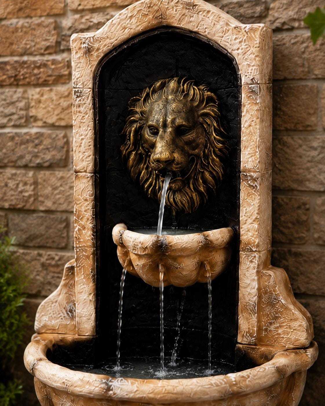 61-Inch Handmade Solid Concrete Lion Wall Fountain – Freestanding Estate Water Feature with Pump photo 3