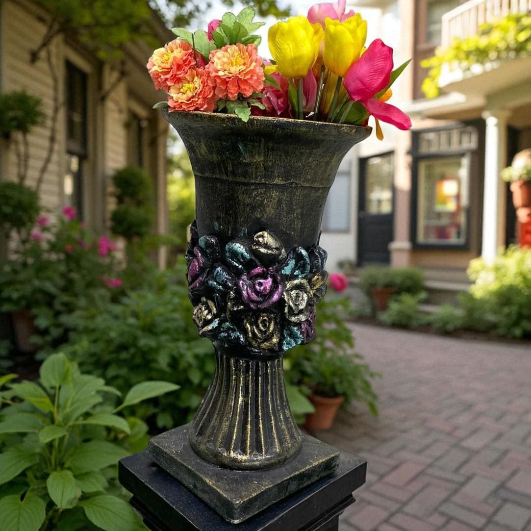 Large Solid Concrete Rosenstein Urn Planter, Outdoor Garden Decor (23 inch) photo 6