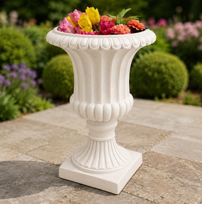 Pair of 2 Large Concrete Rosenstein Urn Planters, Outdoor Garden Decor