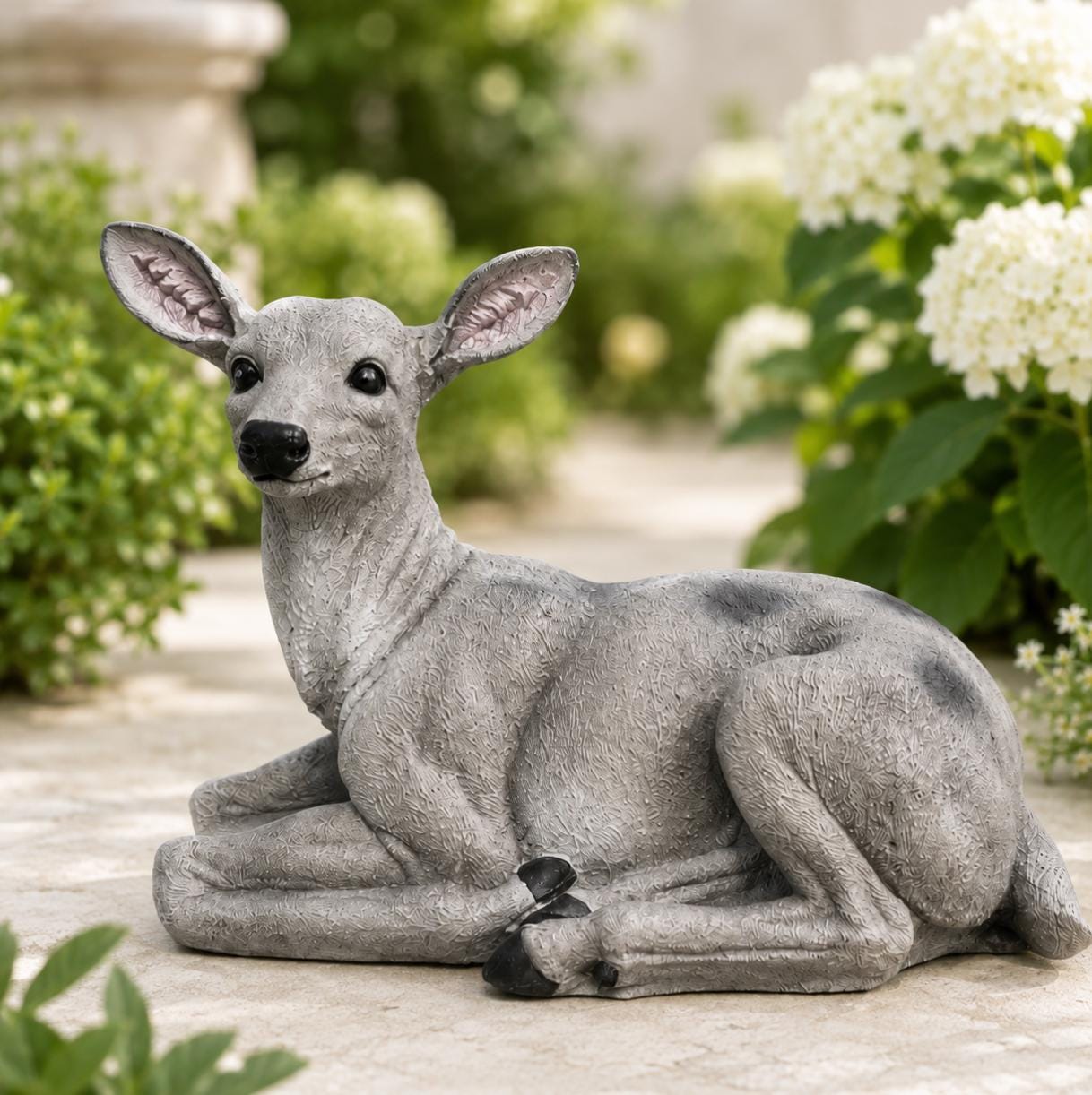 Solid Concrete Sitting Mother Deer Statue, Hand-Painted Outdoor Decor, Modern Home Accent photo 2