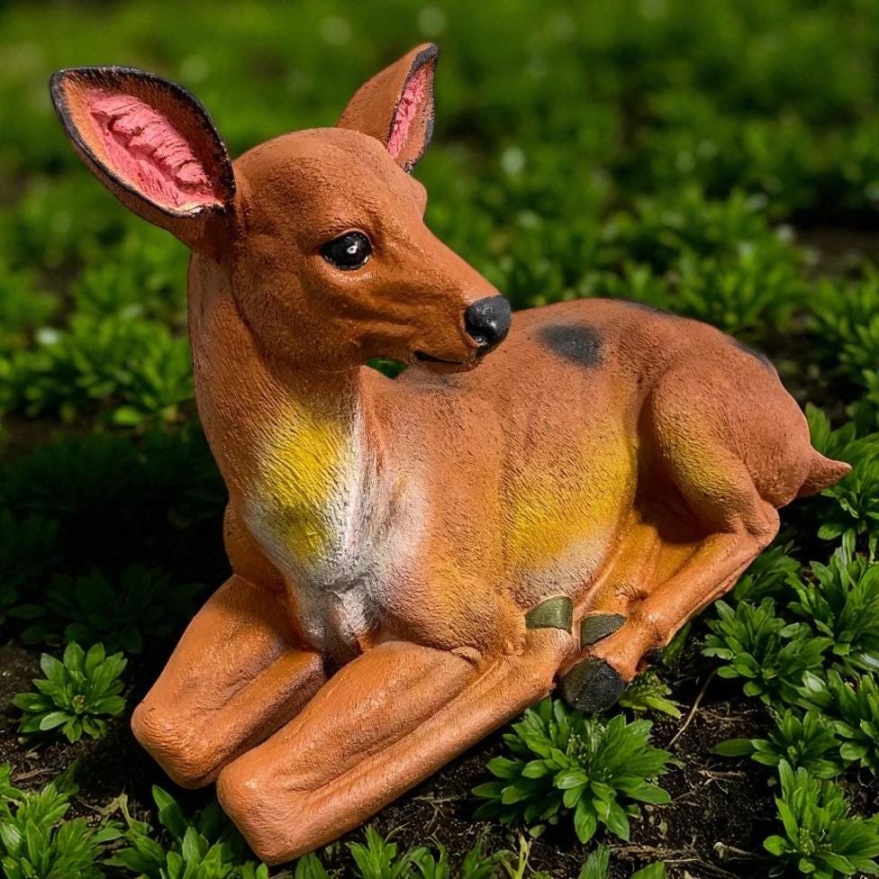 Solid Concrete Sitting Mother Deer Statue, Hand-Painted Outdoor Decor, Modern Home Accent photo 8