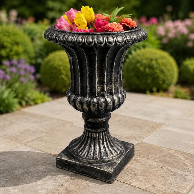 Pair of 2 Large Concrete Rosenstein Urn Planters, Outdoor Garden Decor photo 7