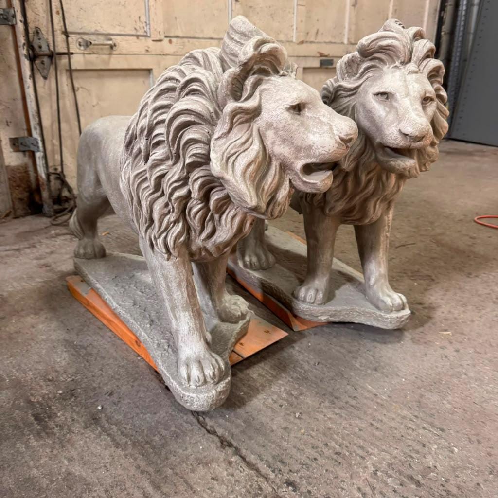 Large Concrete Lion Statues: Handcrafted Pair for Garden, Estate, Driveway Entrance