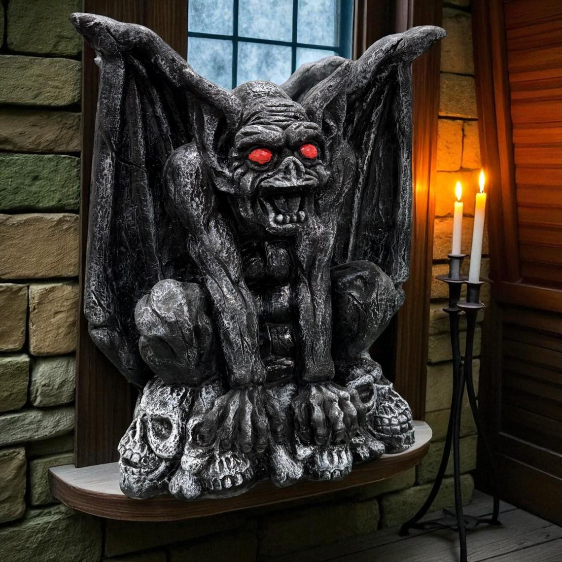 Large Winged Gargoyle Stone Statue Outdoor Decor, Sitting Gargoyle ...