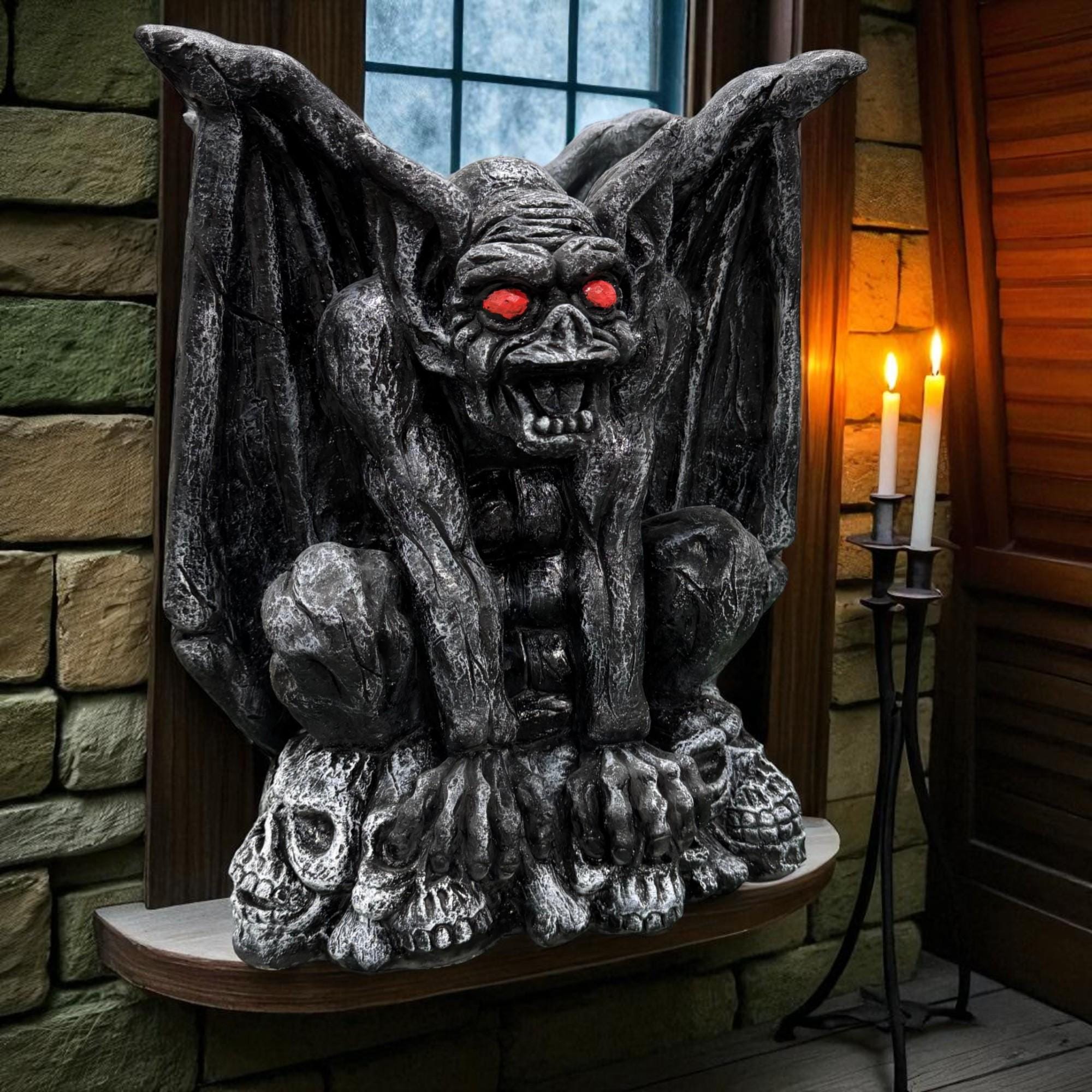 20-inch Hand-Painted Concrete Gargoyle Statue, Gothic Garden Guardian Sculpture photo 10