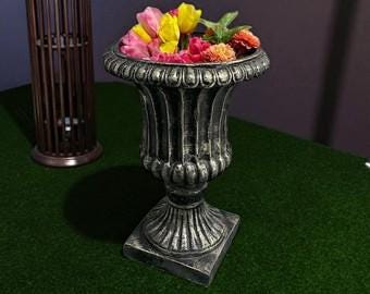 Pair of 2 Large Concrete Rosenstein Urn Planters, Outdoor Garden Decor photo 9
