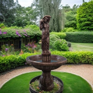 MASSIVE Concrete Water Fountain with Pump–Handmade Large Outdoor girl holding urn Fountain Fully Functional Outdoor Fountain | easy set up