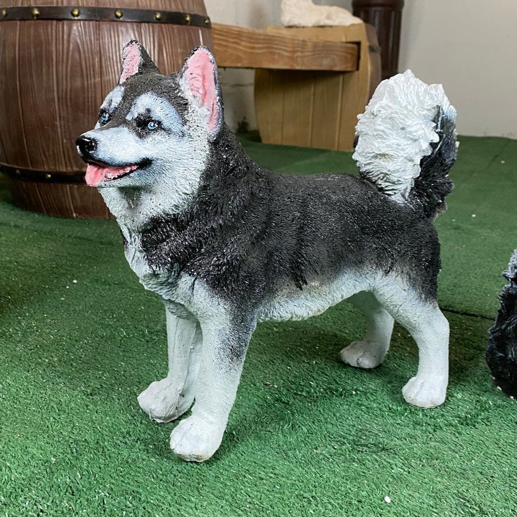 Hand-Painted Concrete Husky Puppy Statue, Pet Memorial Gift photo 3