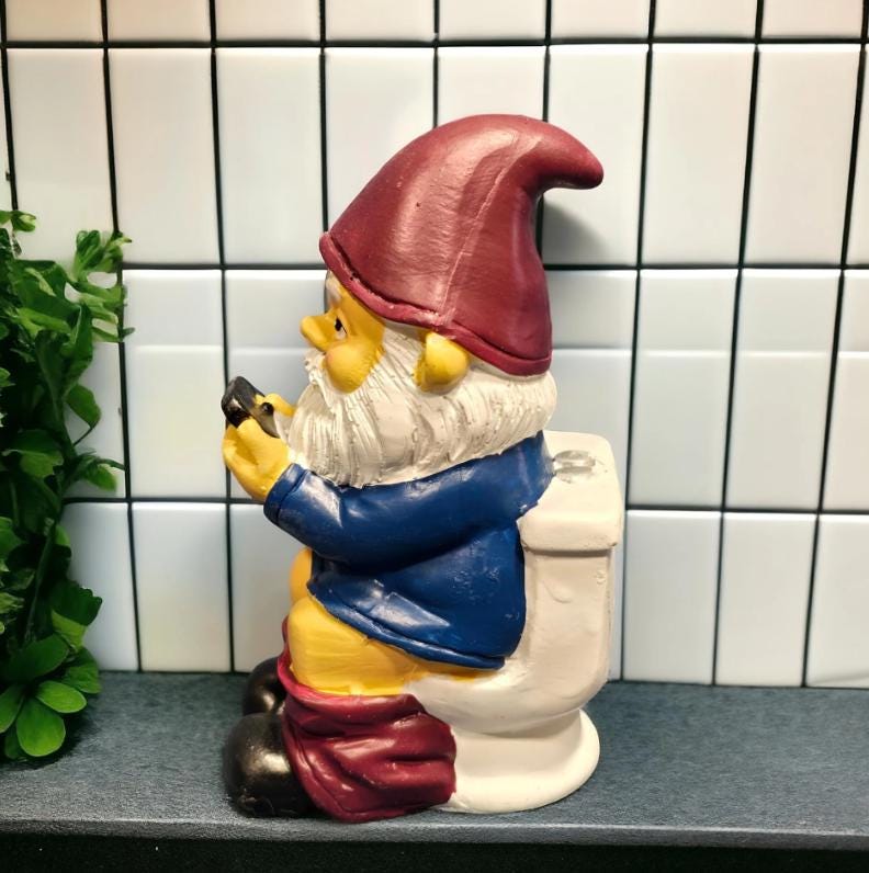 Funny Gnome on Toilet – Resin Garden Statue, Bathroom Decor photo 5
