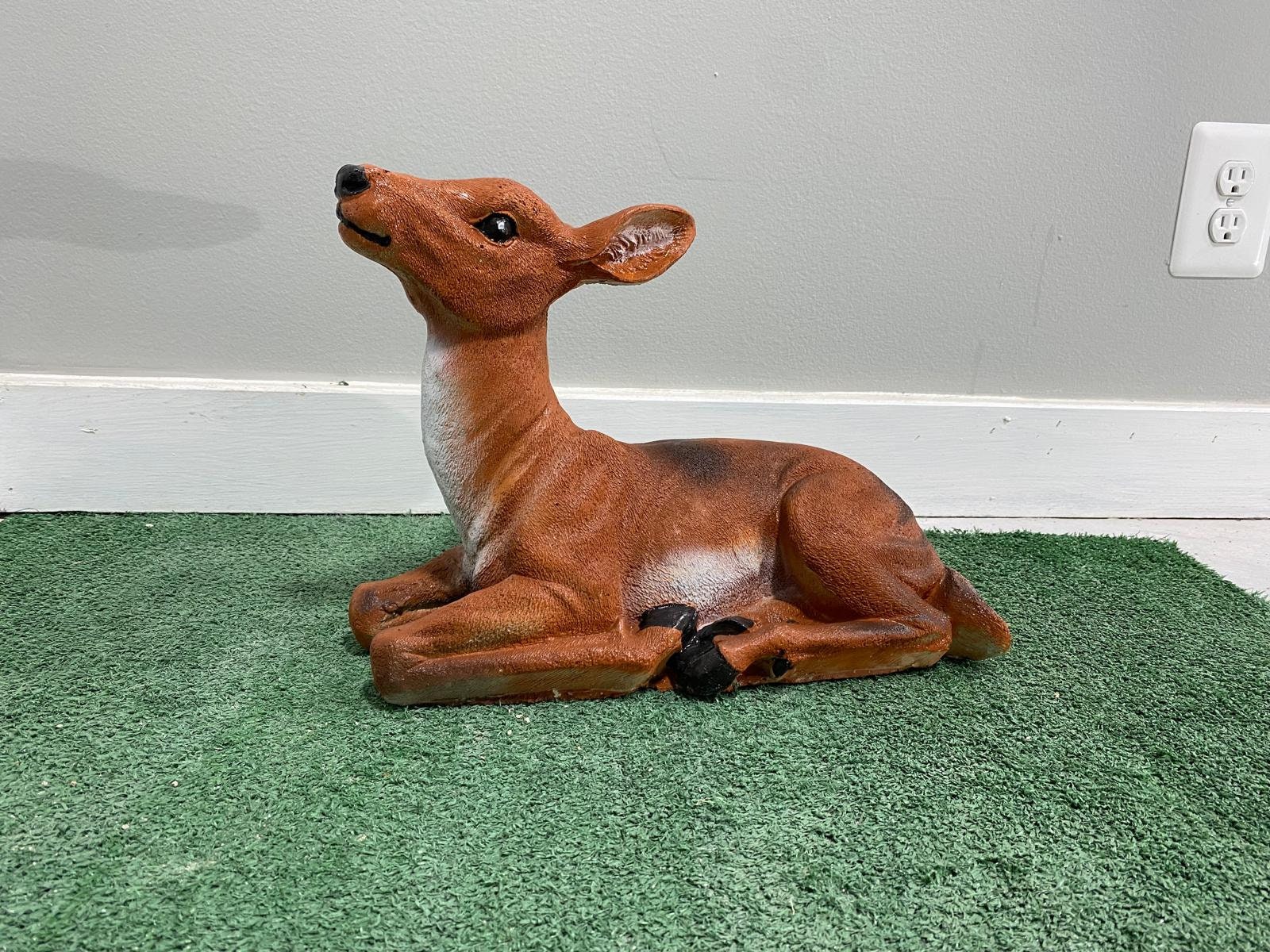 Solid Concrete Child Deer Statue, Hand-Painted Garden Decor, Weather-Proof Lawn Ornament photo 9