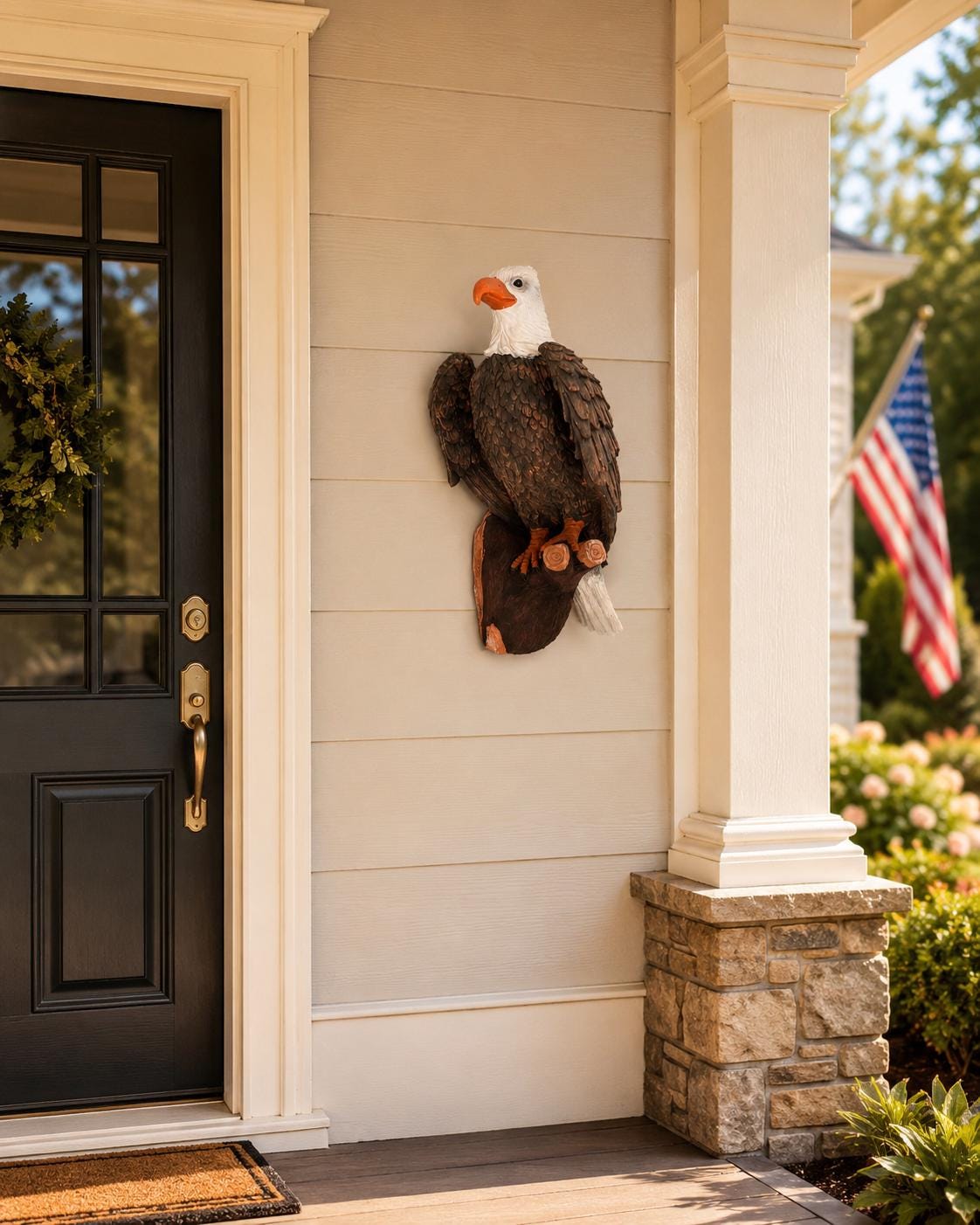 20 Inch Handmade Bald Eagle Statue, Patriotic Polyresin Wildlife Sculpture, Americana Decor photo 2