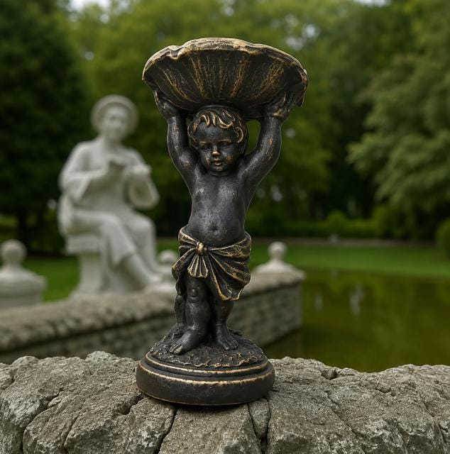 Handcrafted Concrete Boy Holding Birdbath Statue, Outdoor Garden Decor photo 3