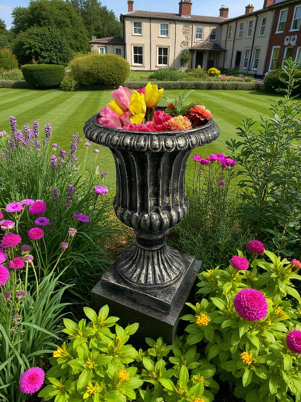 Pair of 2 Large Concrete Rosenstein Urn Planters, Outdoor Garden Decor photo 8