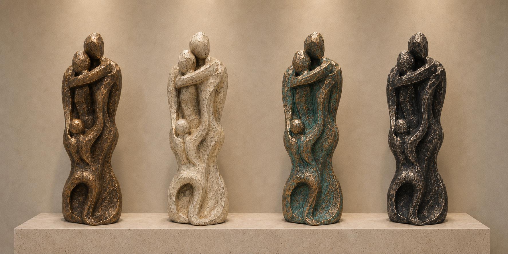 24-Inch Heirloom Bronze Solid Concrete Family Sculpture: Handmade Abstract Parent and Child Embrace Statue photo 4