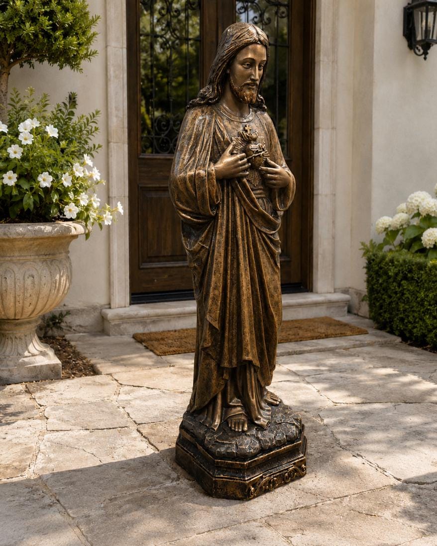 Large 48" Sacred Heart of Jesus Statue | Hand-Painted Solid Concrete Catholic Garden Decor photo 7