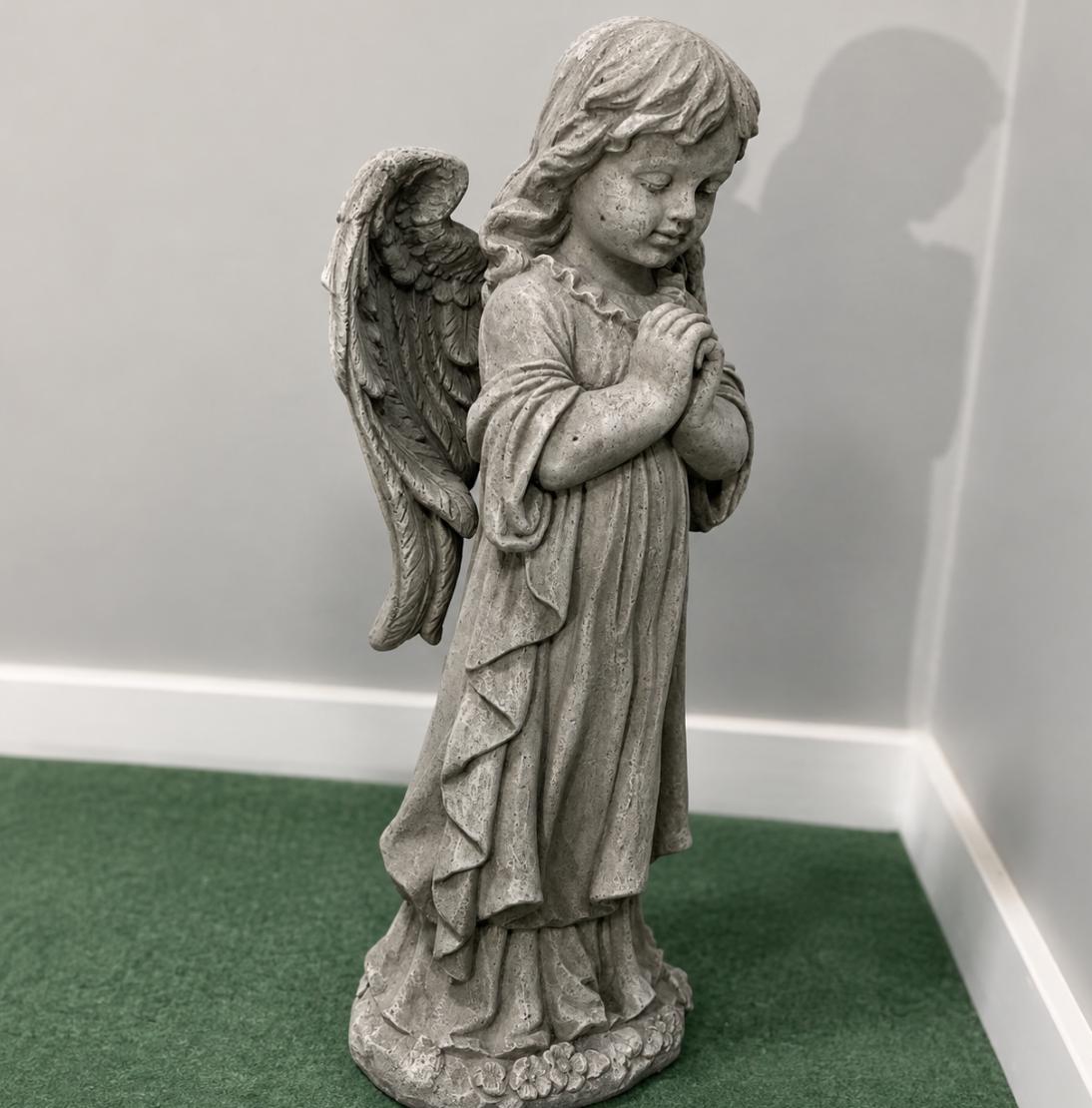 Large 26" Concrete Praying Angel Statue, Antique Stone Garden Decor photo 5