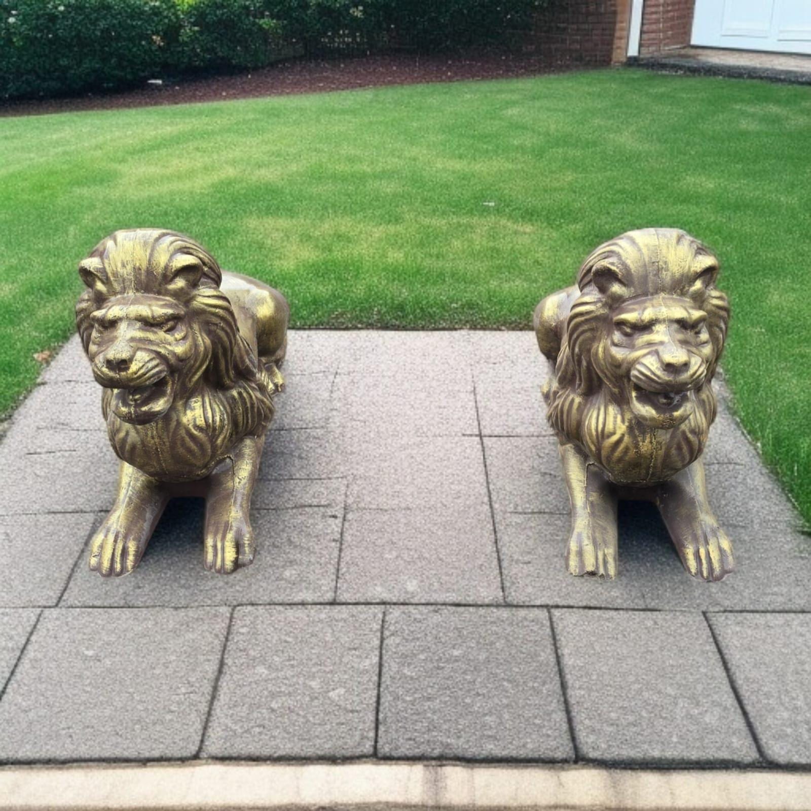 Pair of Concrete Lion Statues - Hand-Painted Outdoor Garden Decor photo 5