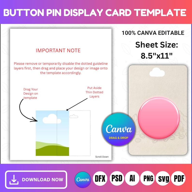 Button Pin Display Card Button Pin Display Card Template, Button Pin Card Holder, Pin Holder ...