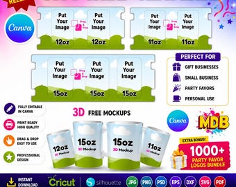 Mug Wrap Template Bundle, 11oz 15oz Sublimation Designs (Canva, PSD, PNG), Mug Template, Photo Collage Mug label Canva Editable Mug Template