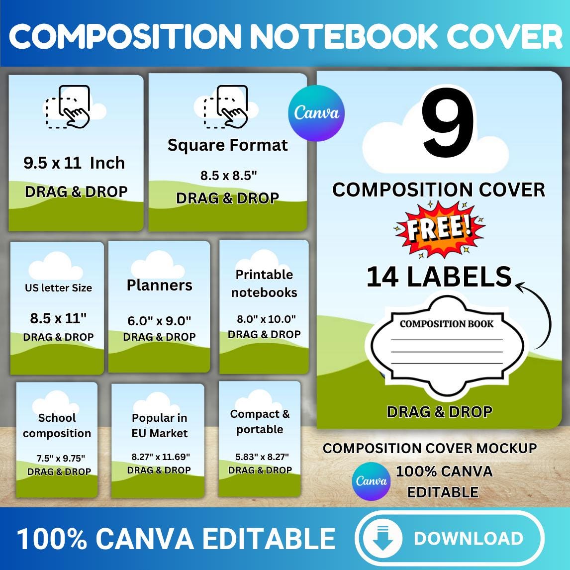 Composition Notebook Cover Template, Composition Notebook Canva Frame ...