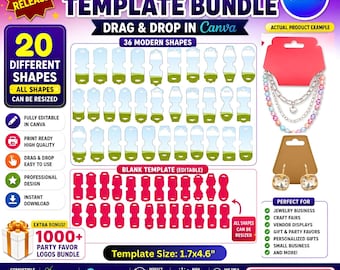 Plantilla editable de Canva para etiquetas de joyería, plantilla para tarjetas de exhibición de joyería, etiquetas para soportes de joyería, etiquetas para pulseras, collares y pendientes.