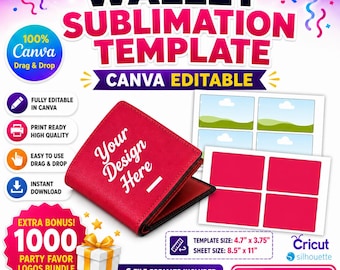 Wallet Sublimation Template, Bifold Wallet Template, Bifold Wallet Sublimation, Sublimation Template, Wallet Svg, Editable Canva Drag & Drop