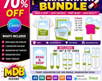 Graduation Bundle Template: Cap Topper, Stole, Fan, Shirt (Canva Editable), Graduation Stole, Canva Graduation Gift Set Grad Paddle Fan