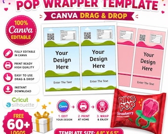 Envoltorio para Ring Pop, Etiqueta para Ring Pop, Plantilla para Ring Pop, Ring Pop editable en Canva, Envoltorio para Ring Pop imprimible, Diseño de envoltura para Ring Pop, Recuerdos para fiestas
