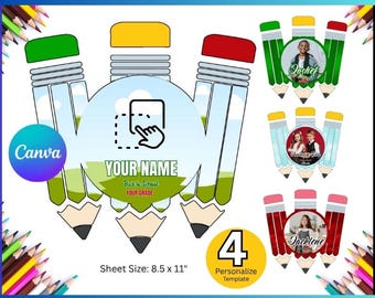 Plantilla personalizada para envolver lápices, maqueta para la vuelta al cole, plantillas para material escolar, maqueta para la vuelta al cole, caja de crayones DIY para la vuelta al cole