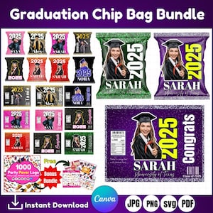 Graduation Chip Bag Template, Graduation Chip Bag Bundle, Graduation 2025, Grad Party Favor Mockups, Party Favor, Congrats Template Design