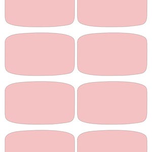 May include: Eight rectangular, rounded-corner stickers in a light pink hue, arranged in a grid pattern on a white background. The stickers are evenly spaced and have a smooth, solid color.