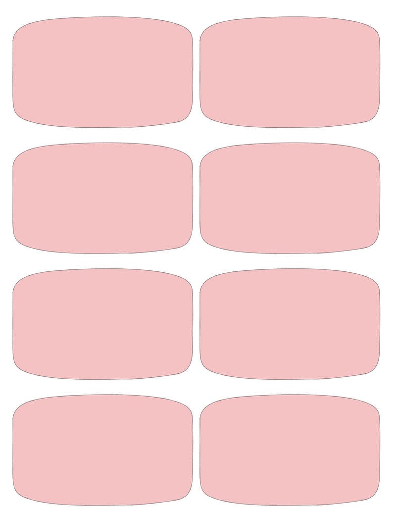 May include: Eight rectangular, rounded-corner stickers in a light pink hue, arranged in a grid pattern on a white background. The stickers are evenly spaced and have a smooth, solid color.