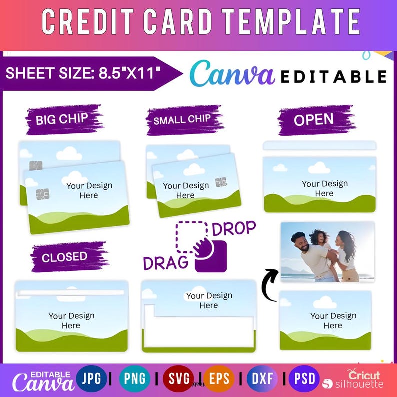 Credit Card Skin Template, Debit Card Cover Template Svg, Credit Card Sticker, Card Skin, Card Template Svg, Card Cover Svg, Canva Editable